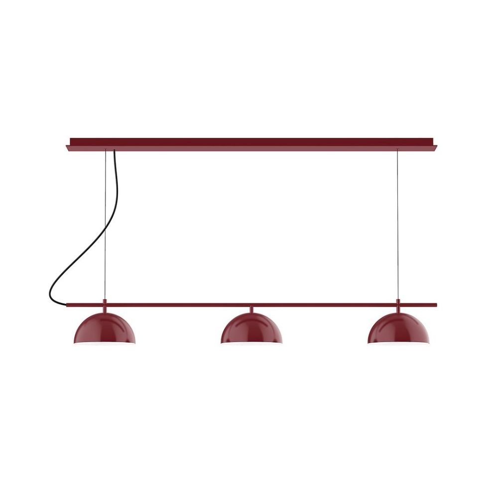 Montclair Lightworks CHD431-G15-55 3-Light Linear Axis Chandelier with 6 inch White Opal Glass Globe, Barn Red